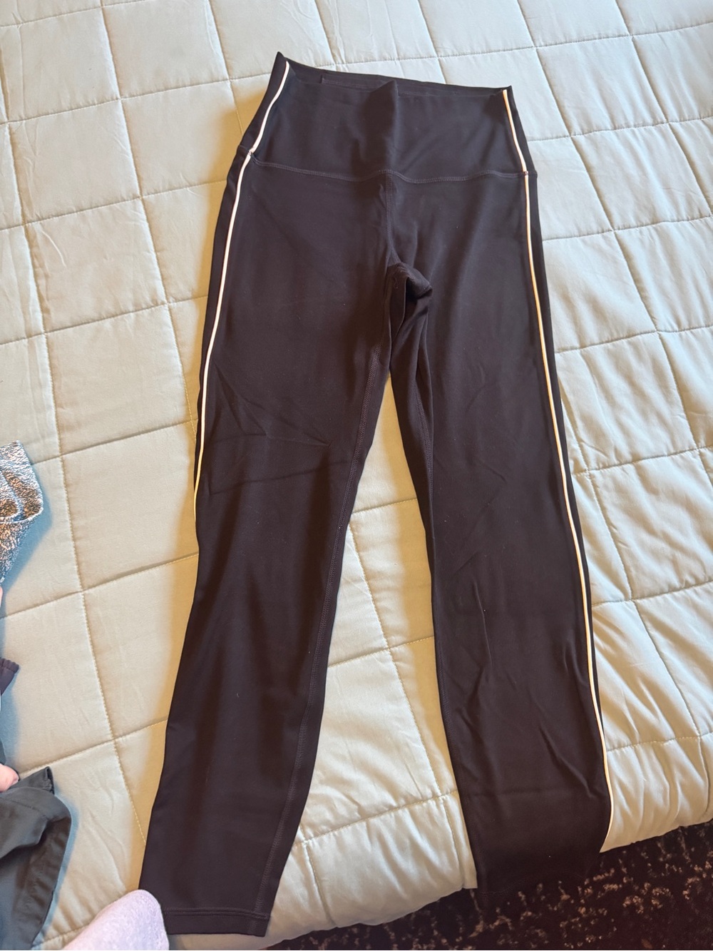 Black High-Waist Athletic Leggings with White Side Stripe